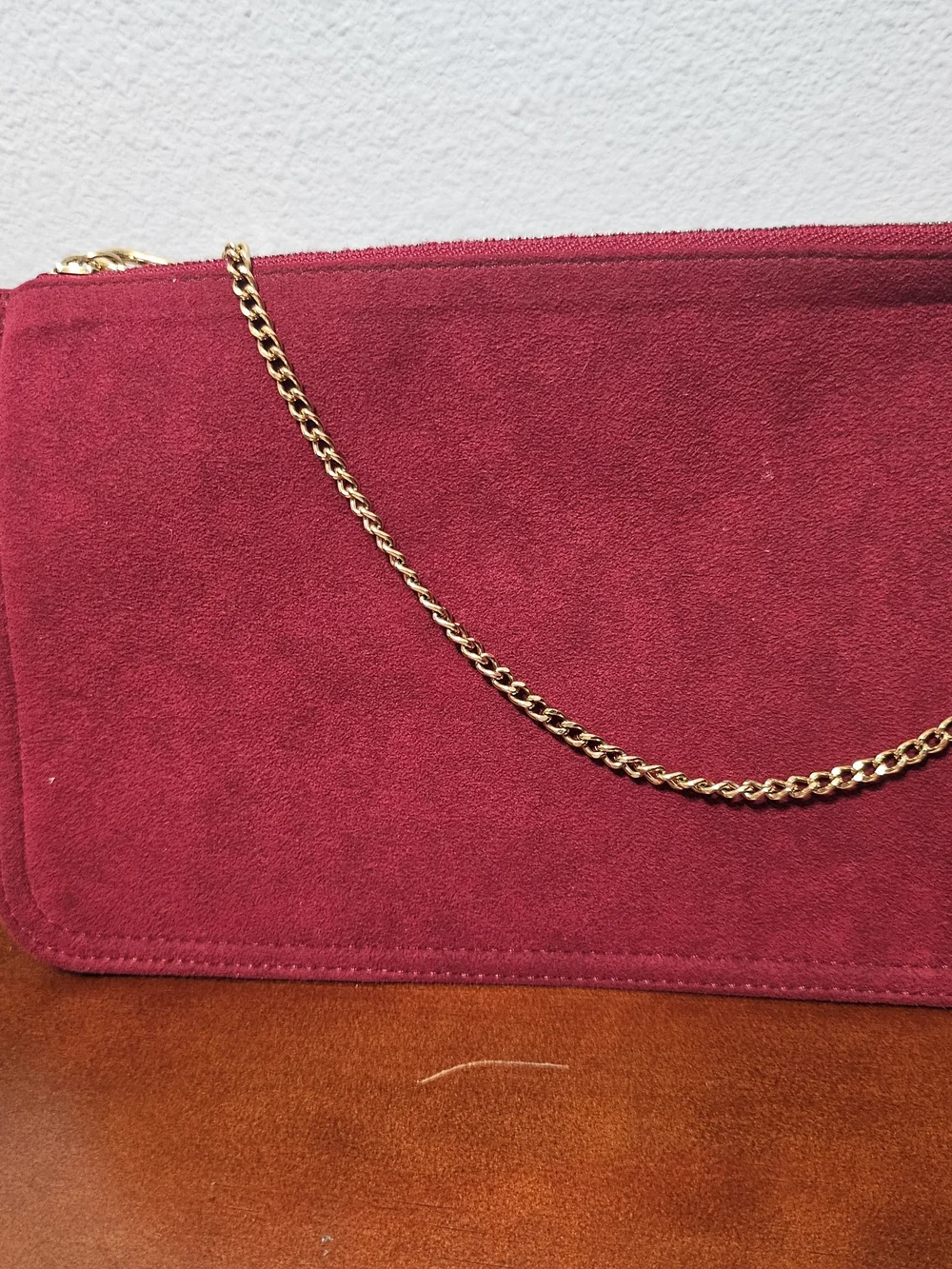 Louis Vuitton Burgundy Suede Zip Wallet Clutch